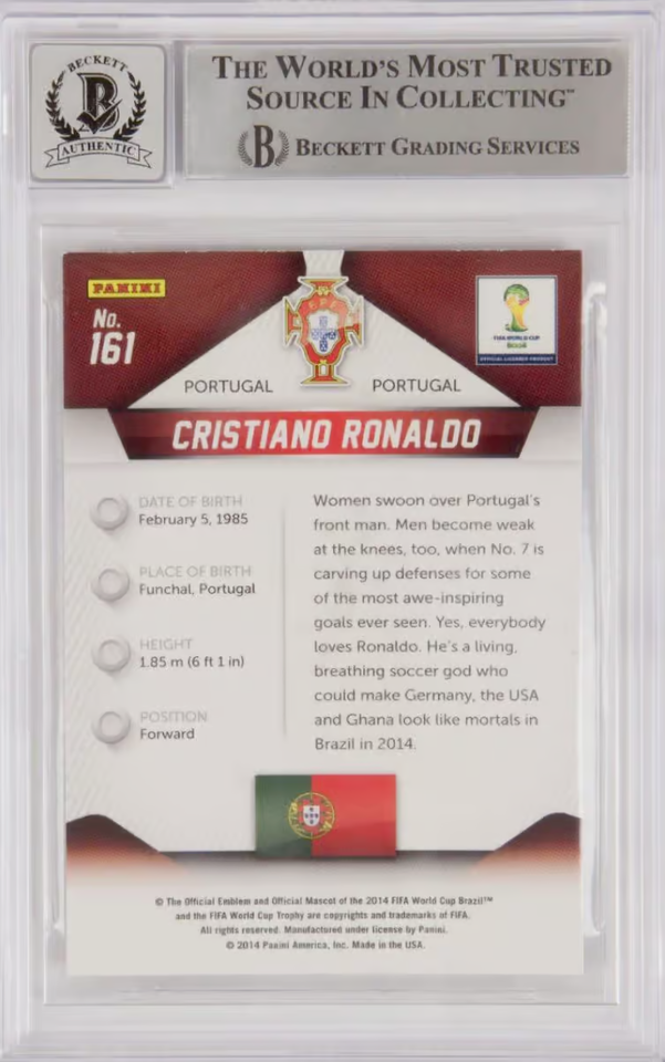 Cristiano Ronaldo Signed Panini 2014 Prizm World Cup #161 – BGS 10 Autograph